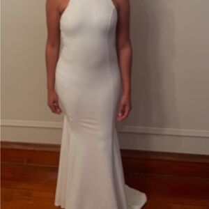 Elegant White Halter Neck Dress